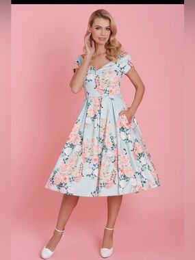 DOLLY AND DOTTY LILY FLORAL OFF SHOULDER DRESS IN MINT